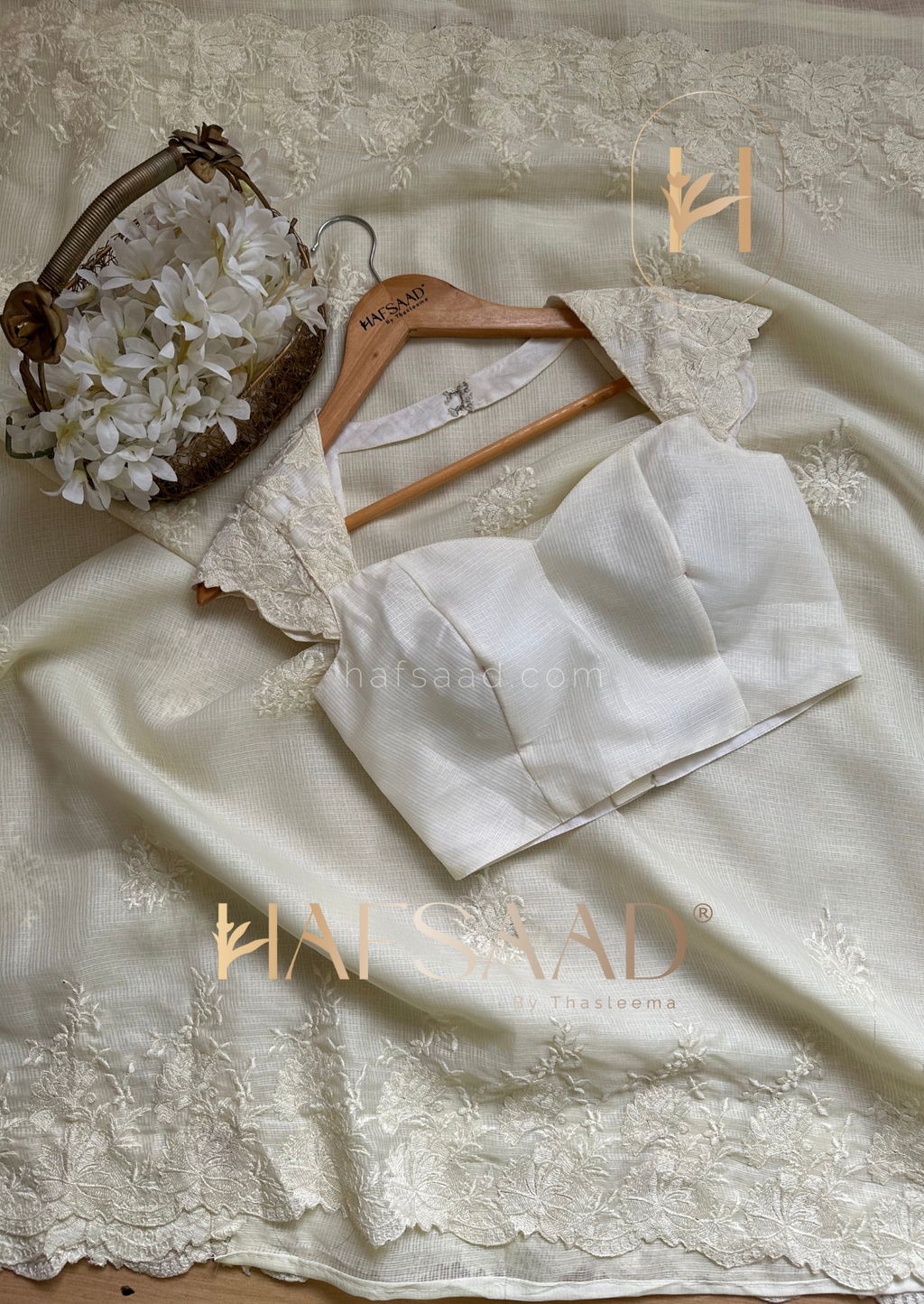 Celestia- Embroidered saree (Off white)