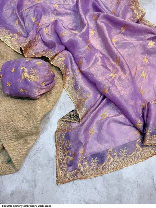 BEAUTIFUL CRUNCHY EMBROIDERY WORK SAREE
